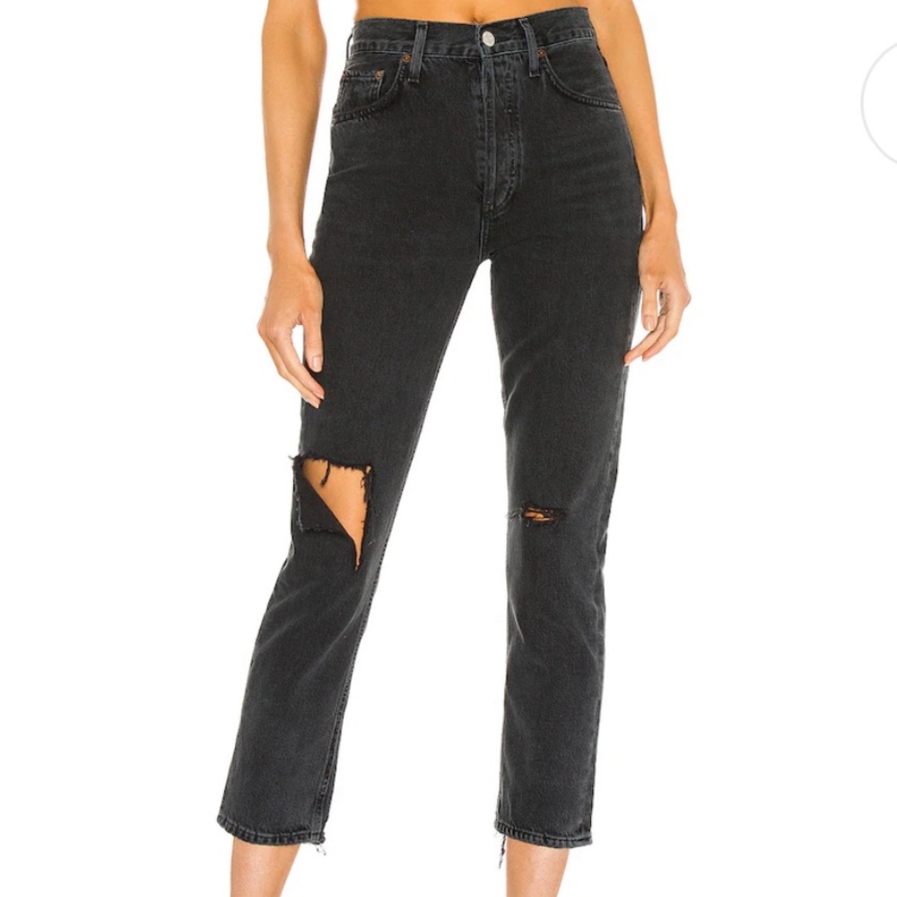 🚫SOLD🚫 AGOLDE RILEY HIGH STRAIGHT CROP DENIM JEANS in CONTRABAND WASHED BLACK 25